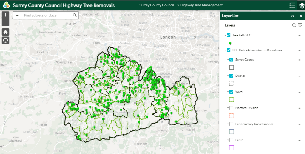 Highways Tree Felling&nbsp;Map