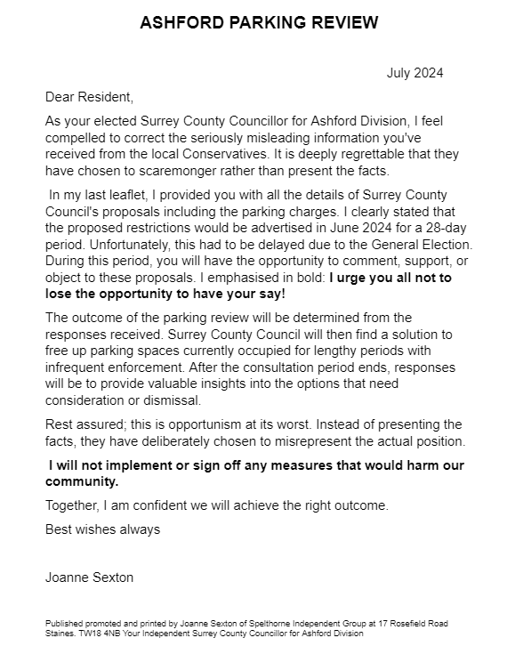 Surrey Parking Review: Ashford&nbsp;Update