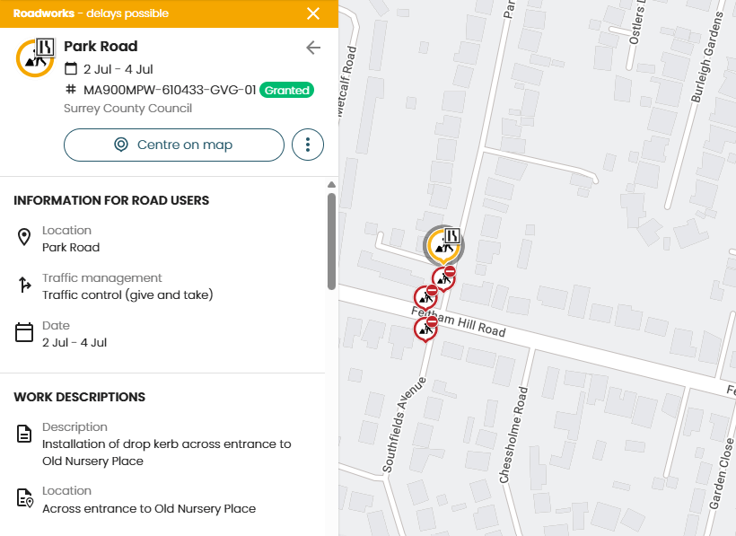 Park Road, Ashford: Road&nbsp;Closure