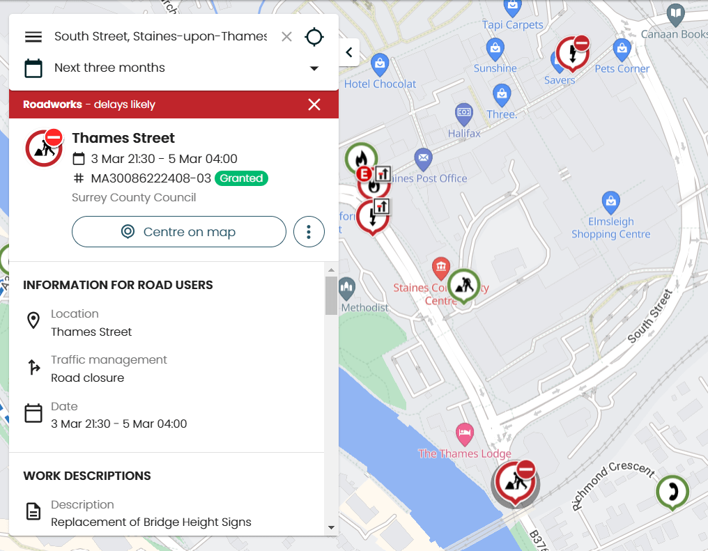 Road Closure: Staines Town&nbsp;Centre