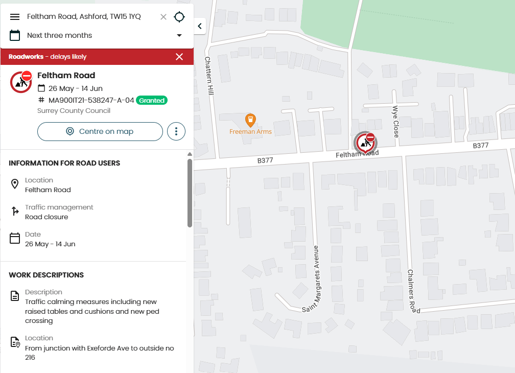 Feltham Road, Ashford:&nbsp;Roadworks