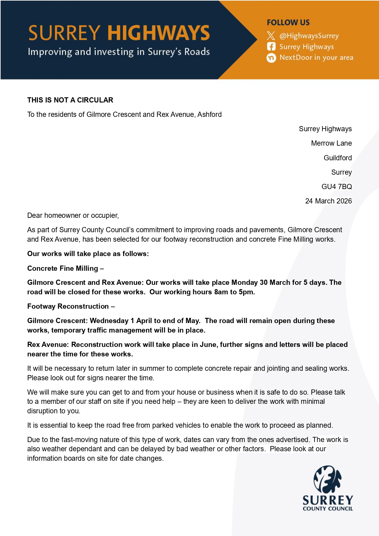 Gilmore Crescent and Rex Avenue, Ashford: RoadWorks